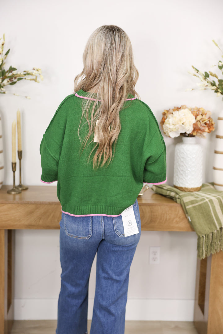 Pink Trim Detail Sweater Top "Pine"