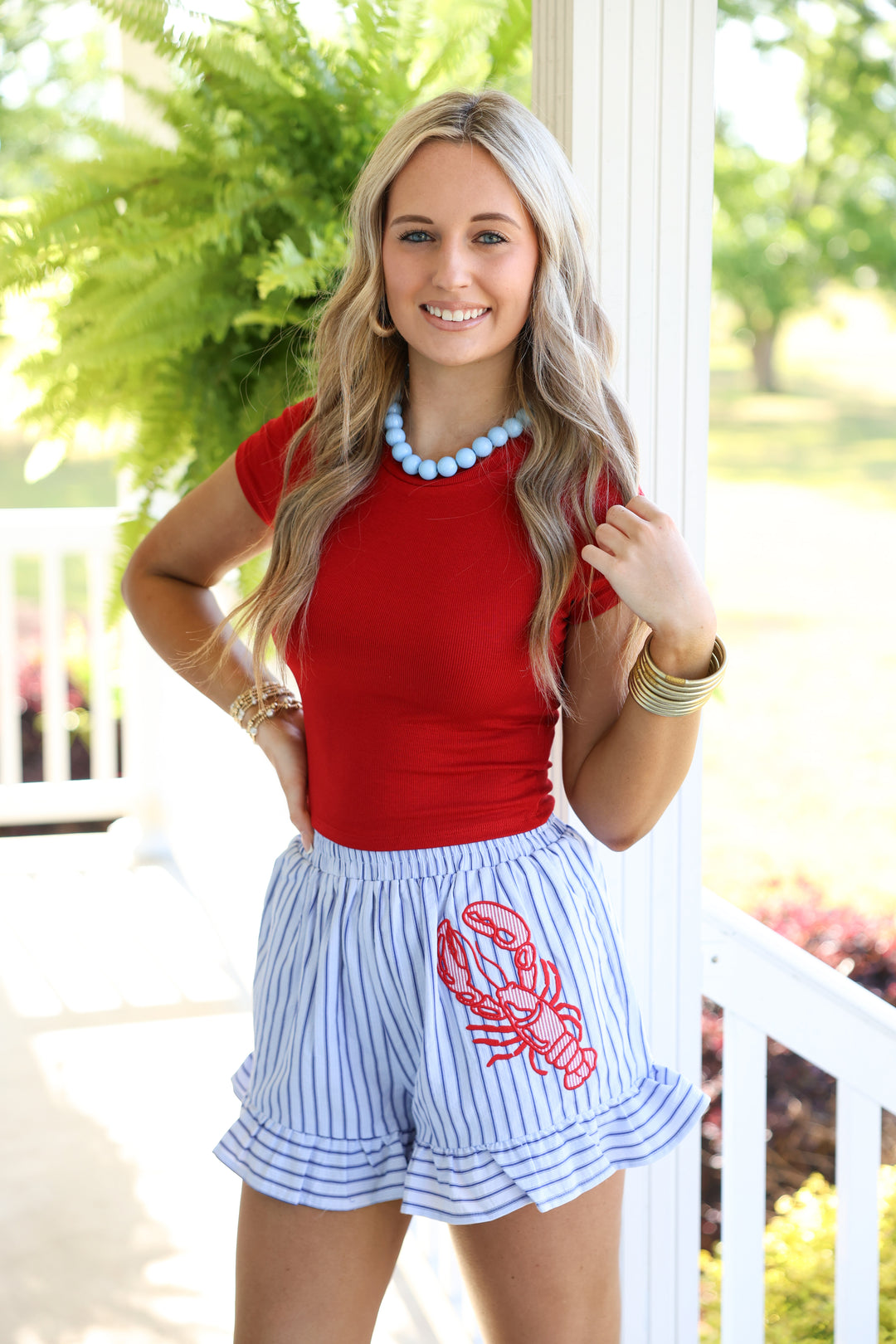 Lobster Striped Embroidery Patch Shorts "Blue"