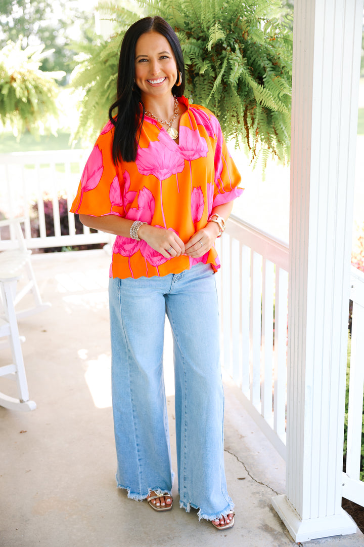 Citrus Bloom Top "Pink/Orange"