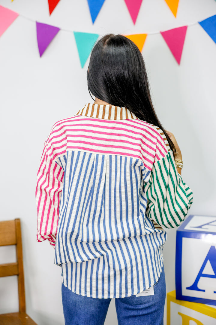 Fall Striped Blouse "Brown Combo"