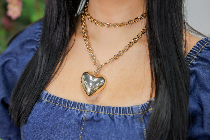 Adjustable Puffy Heart Necklace "Gold"