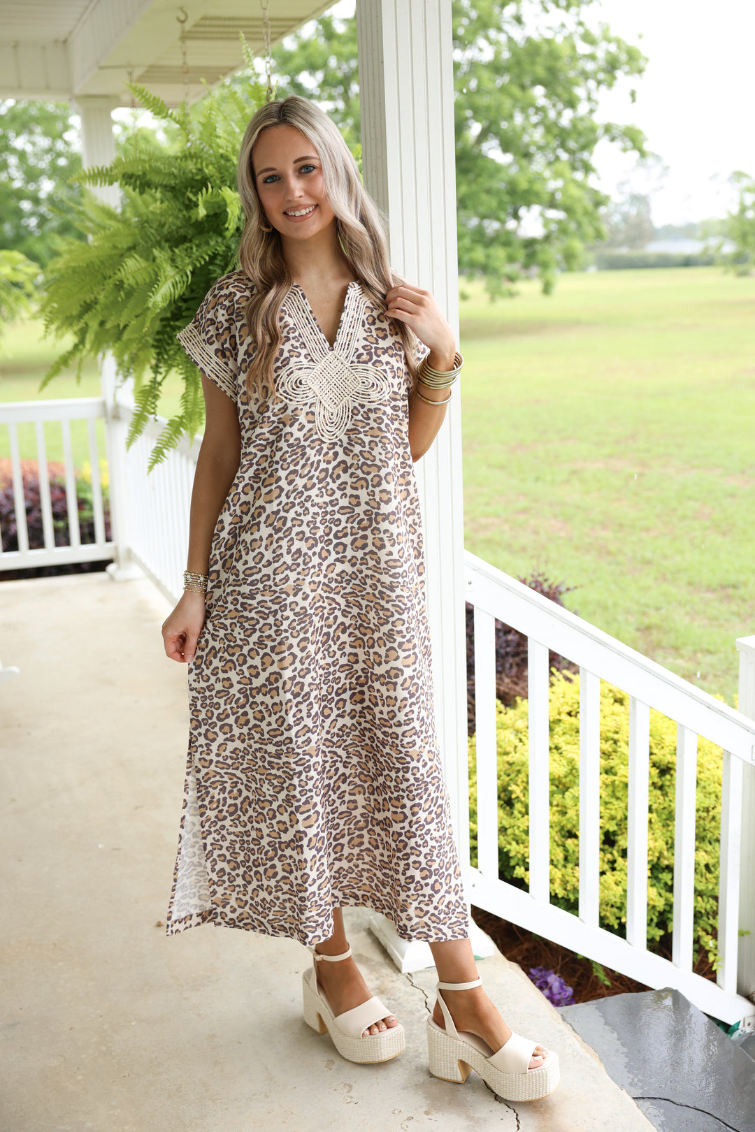 Leopard Print Midi Dress W/ Braided Applique