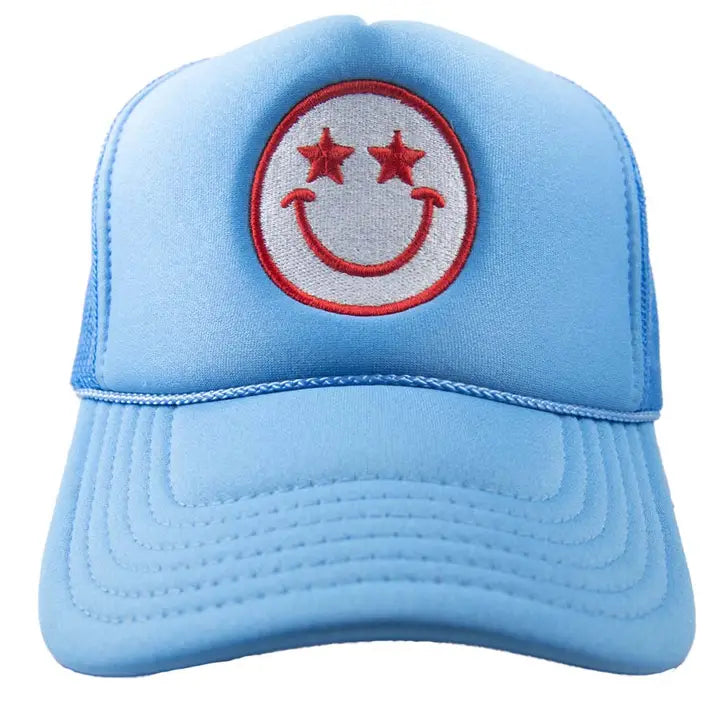 Star Eyed Happy Face Trucker Hat "Colbalt Blue"