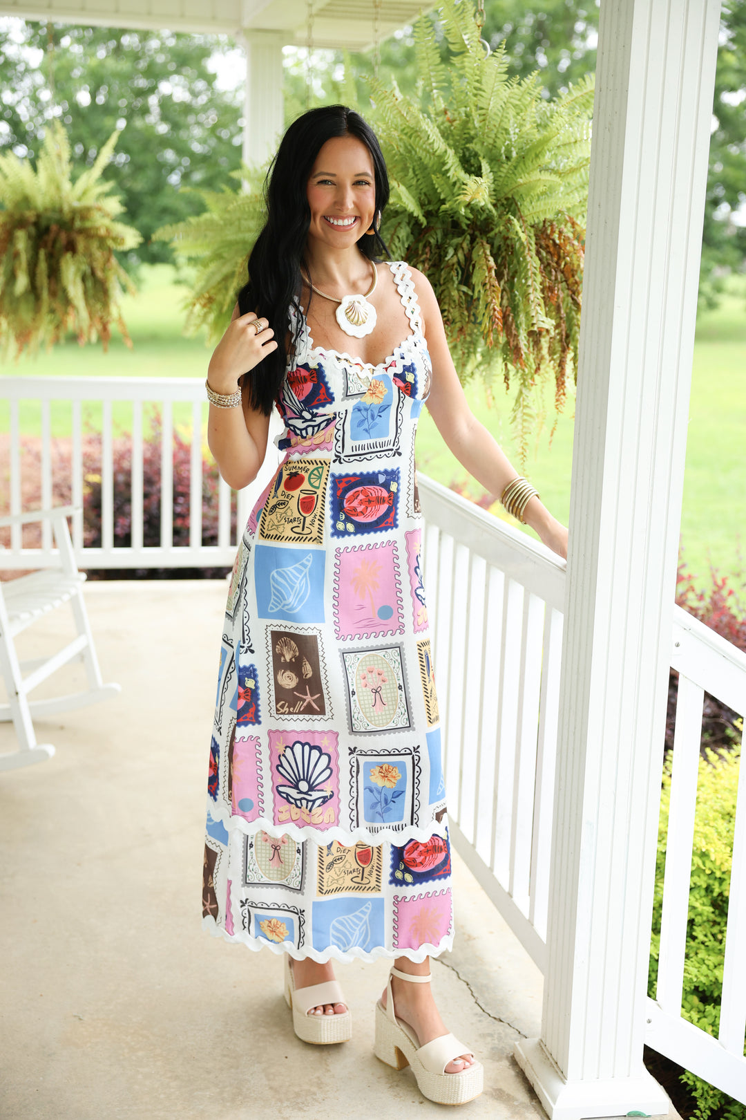 Ibiza Midi Dress "Off White/Sky Blue"