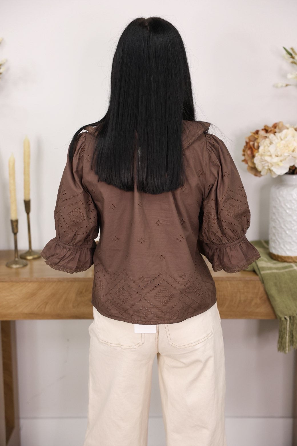 Classy Cotton Ruffle Top "Brown"