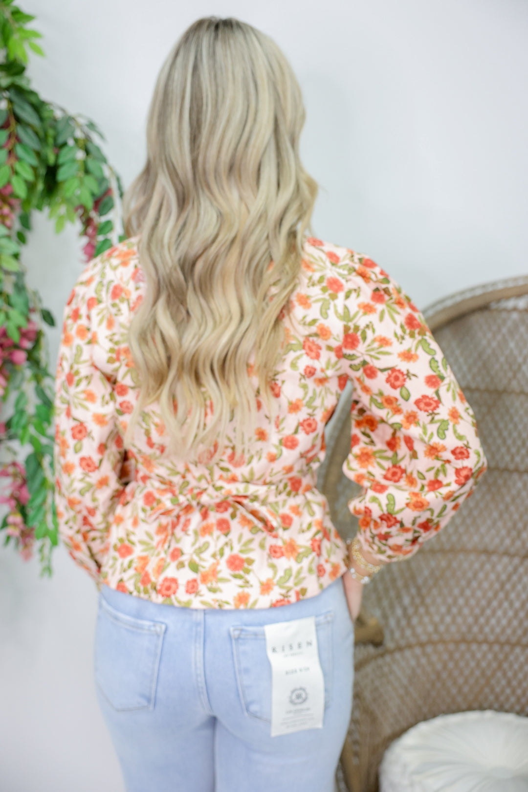 Peach Rust Floral Button Top