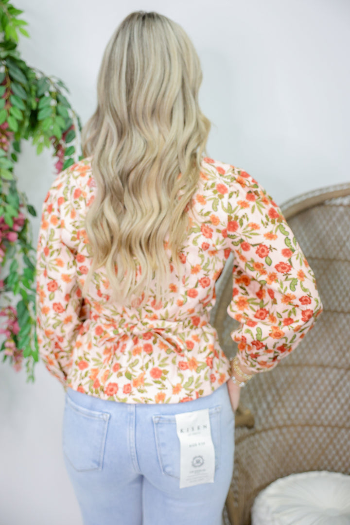 Peach Rust Floral Button Top