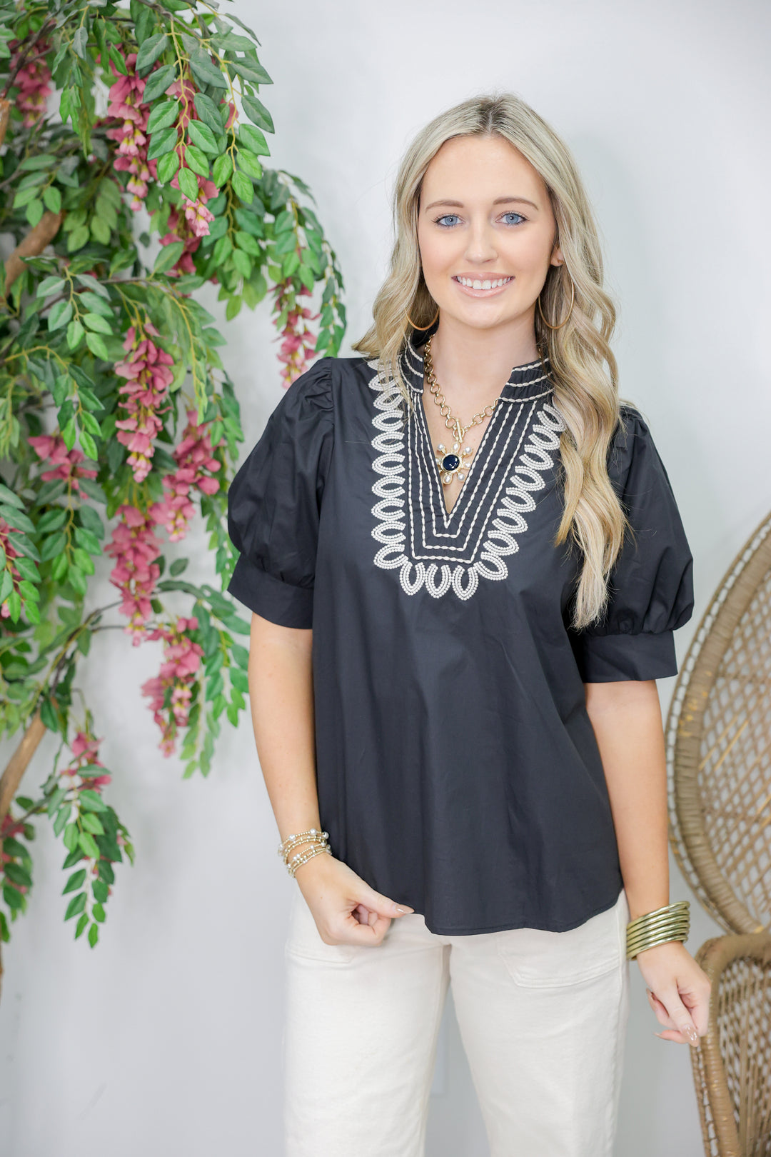 Izzie Stitched Top "Black"