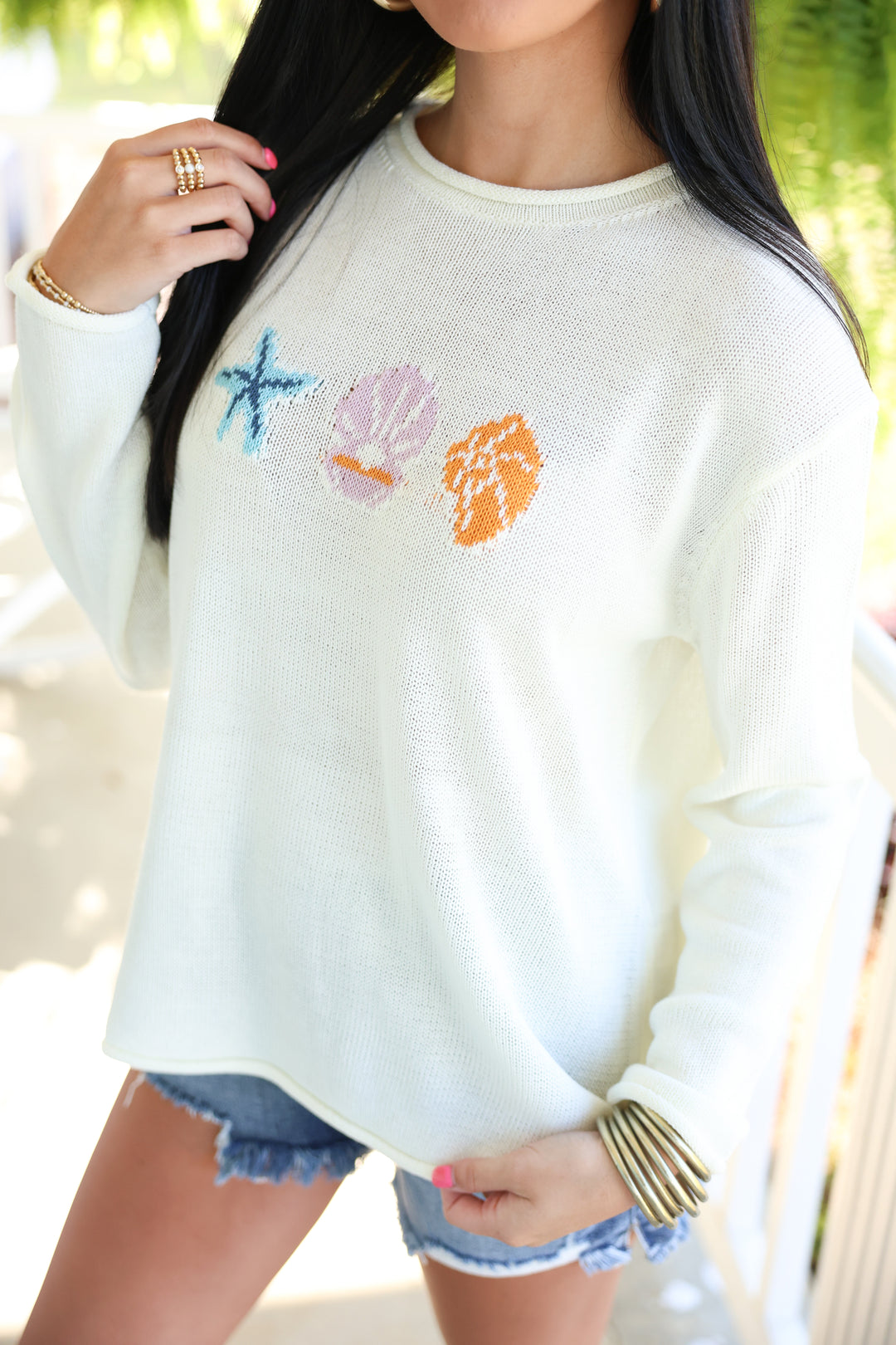 "SEA" Round Neck Long Sleeve Graphic Sweater