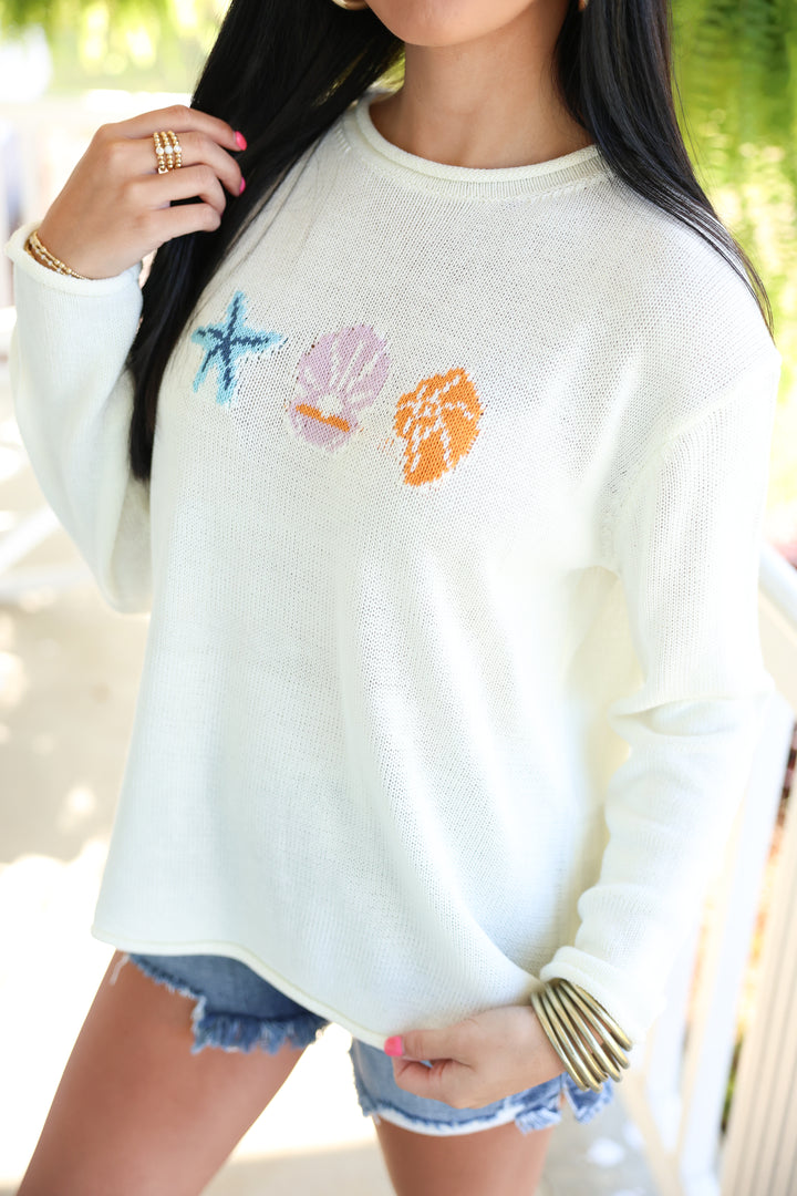 "SEA" Round Neck Long Sleeve Graphic Sweater