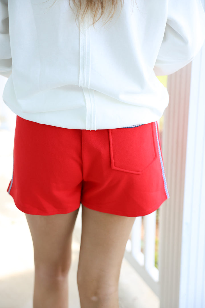 High Waist Gingham Contrast Sweatshorts "Red"