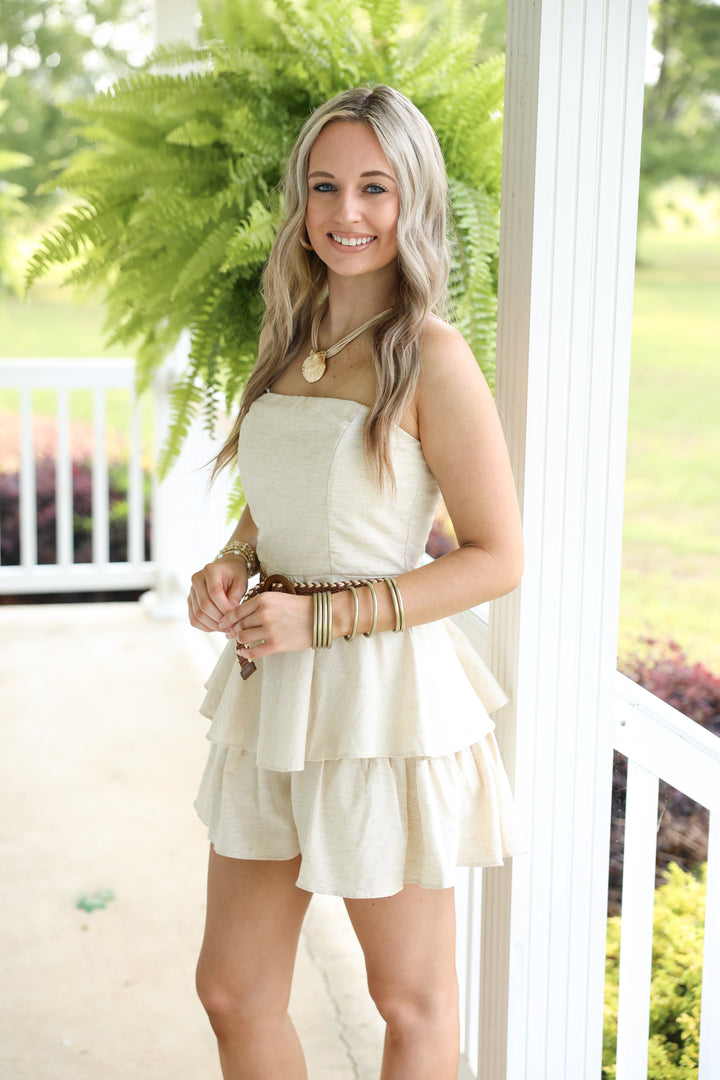 Linen Ruffle Tube Dress