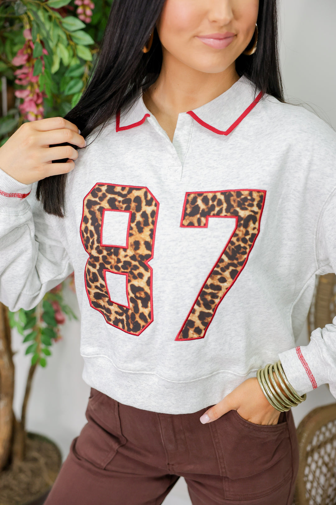 Cropped Varsity Leopard Graphic Pullover
