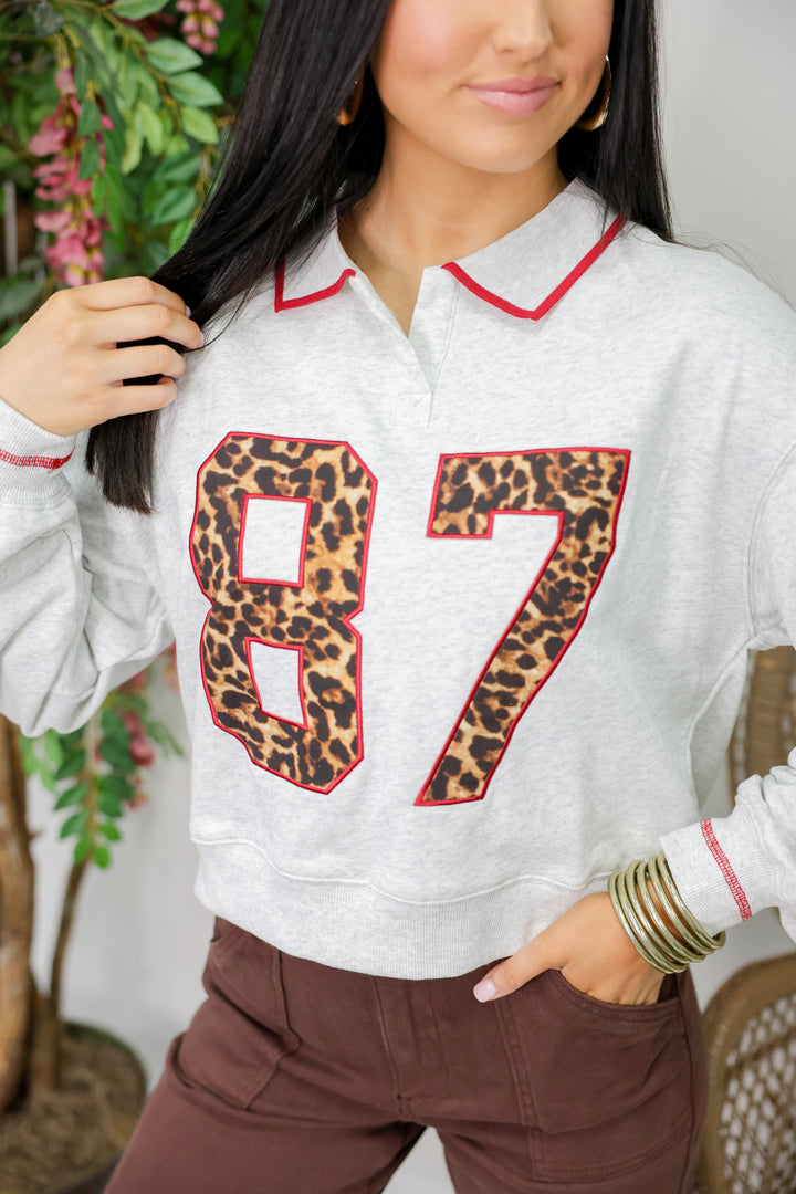Cropped Varsity Leopard Graphic Pullover