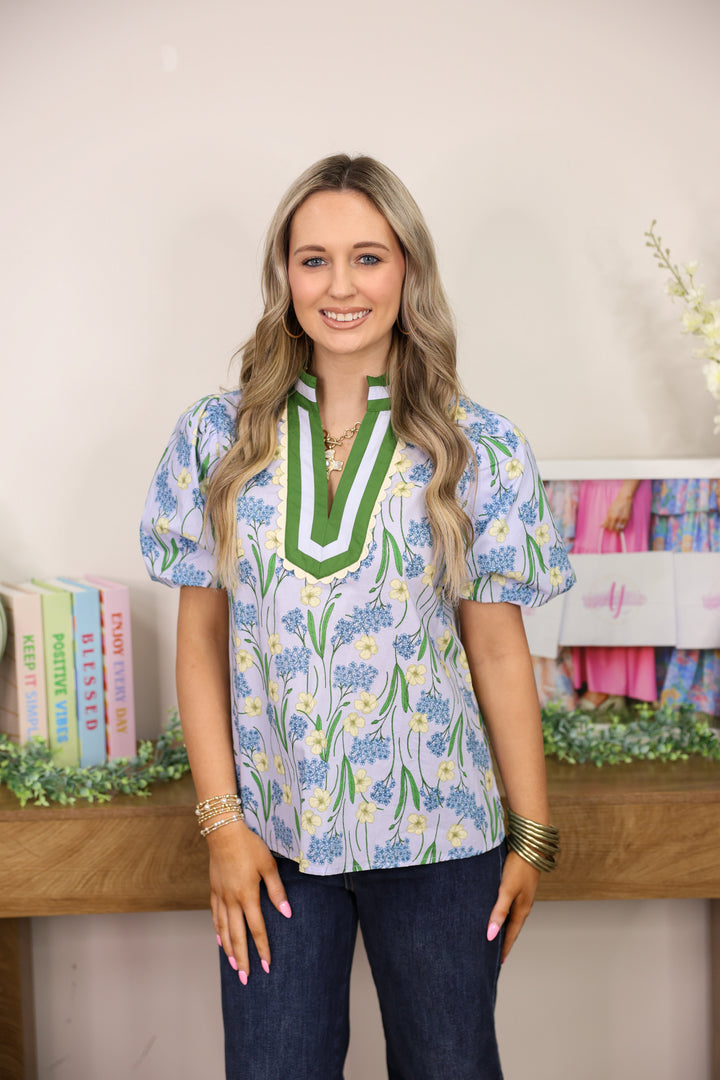 Floral Dreams Puff Sleeve Top "Blue"