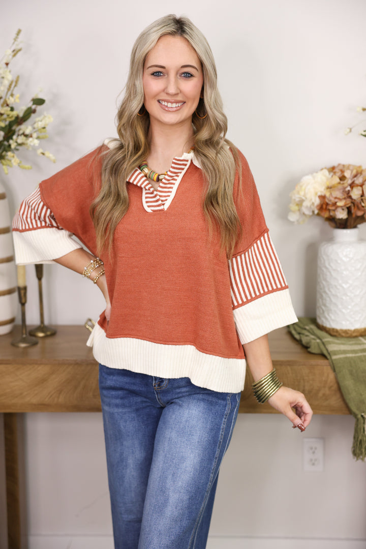 Half Sleeve Sweater Top "Rust"