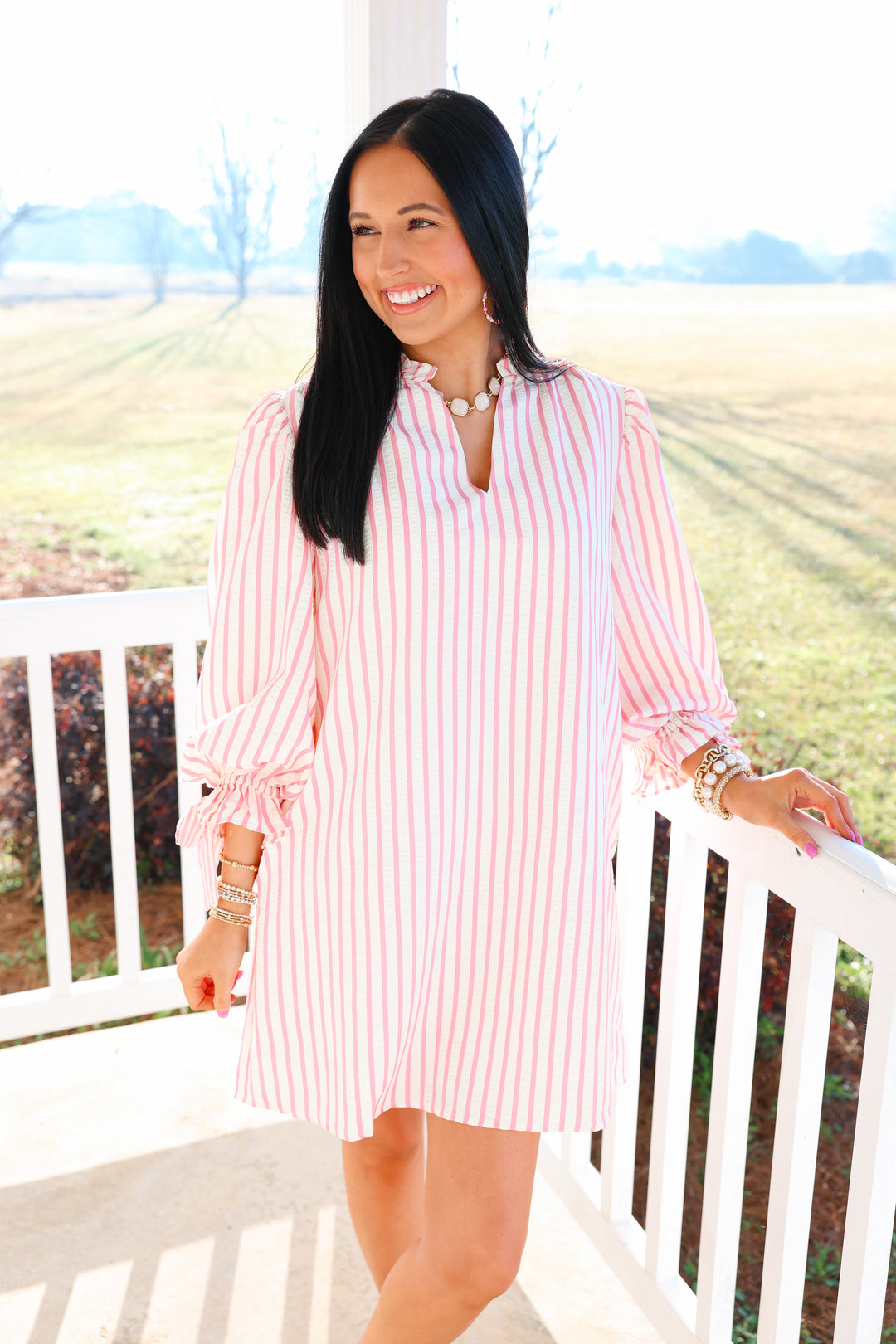 Pop of Stripe Dress "Pink"