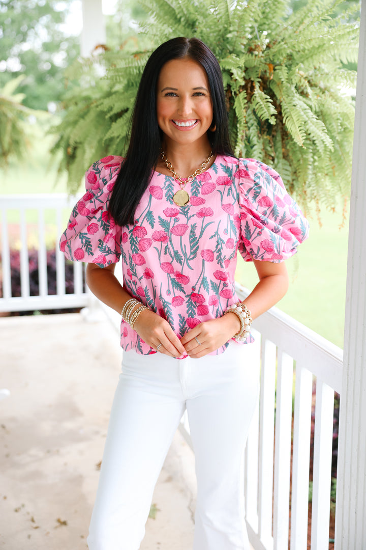 Poppy Field Scalloped Top