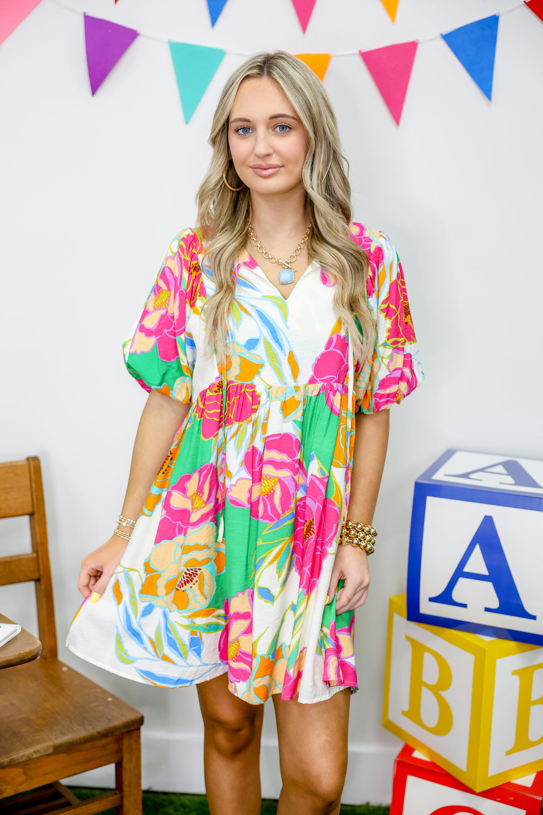 Fun Floral Dress "Kelly Green"