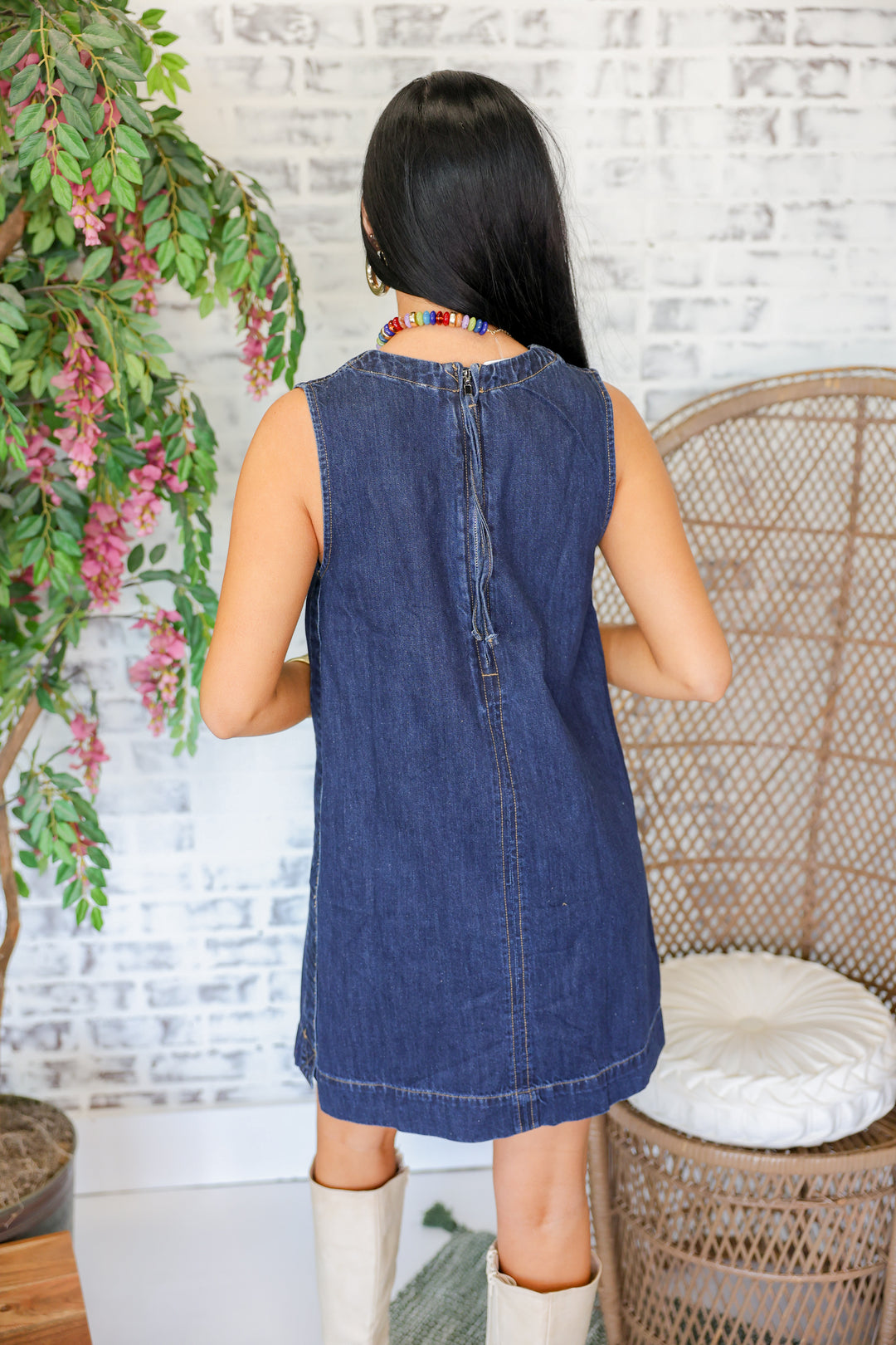 Sleeveless Exposed Seam Mini Dress "Denim"