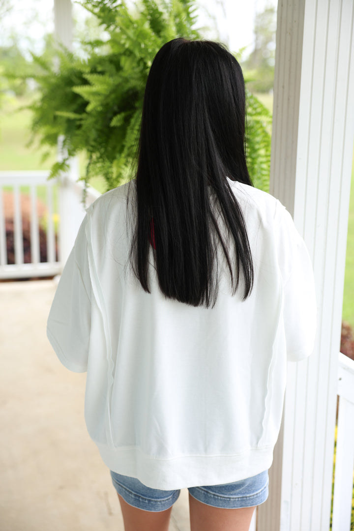 Casual Floral Detail Knit Top "Sky"