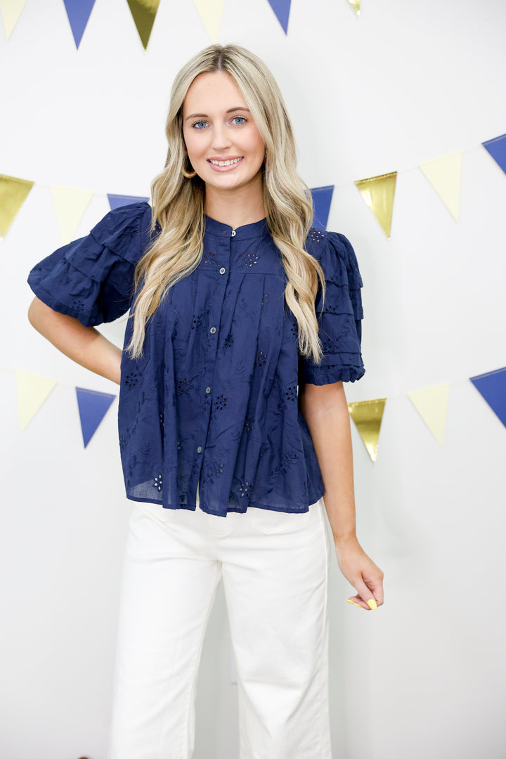 Full on Fabulous Top "Navy Eyelet"