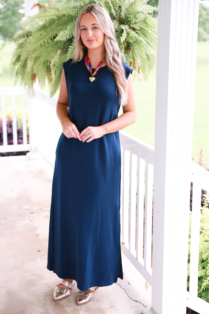 Butter Soft Side Slit Maxi "Navy"