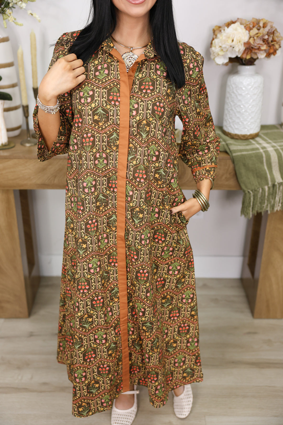 Falling for Florals Dress "Olive/Toffee"