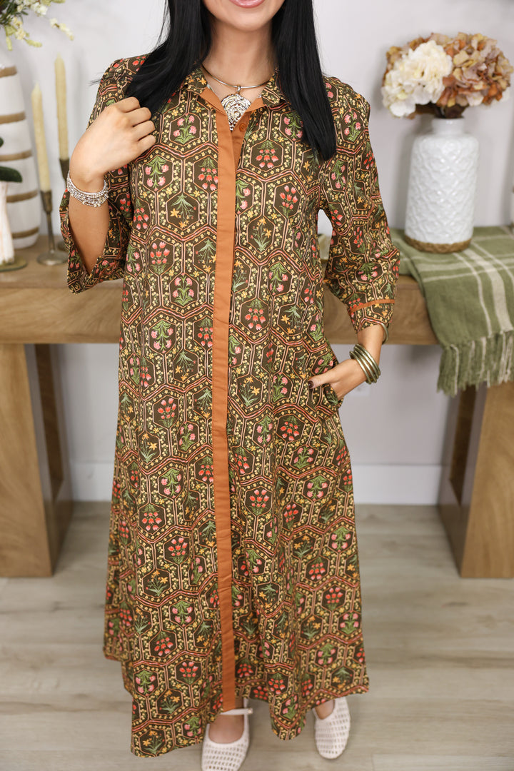 Falling for Florals Dress "Olive/Toffee"
