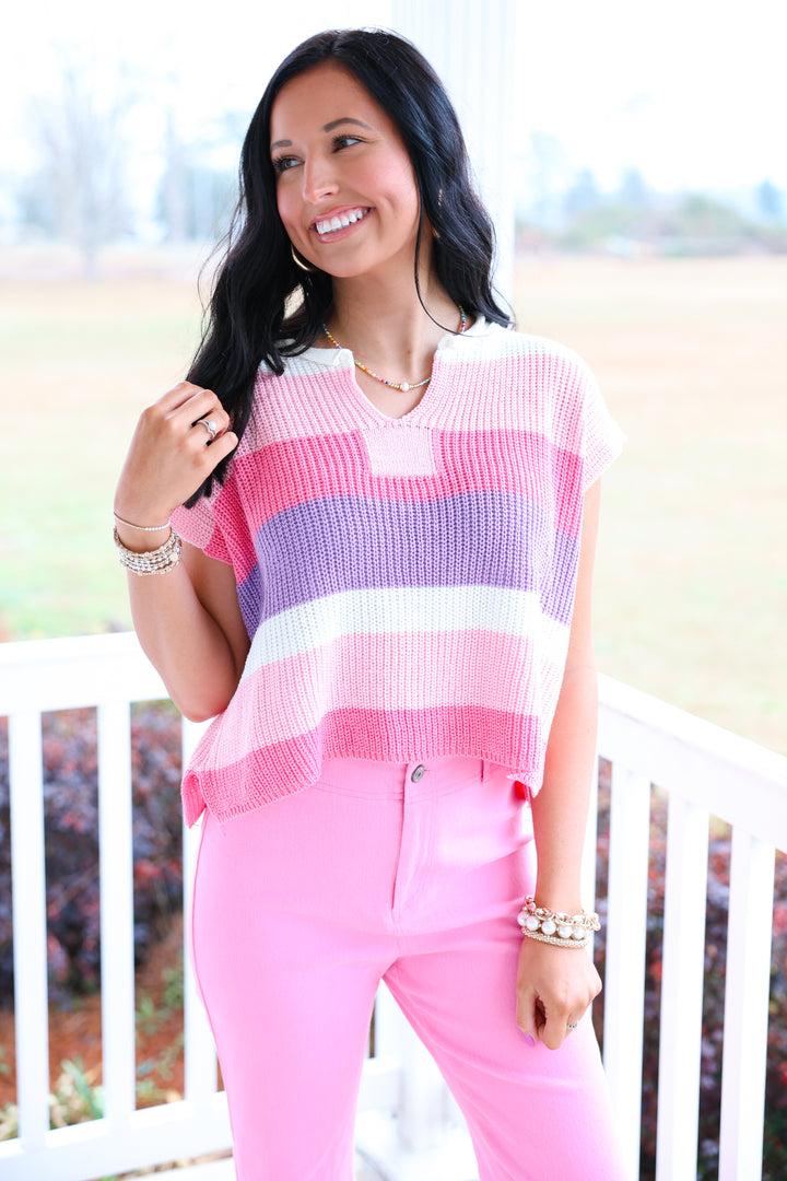 Stripe Sleeveless Top "Blush/Pink/Lilac"