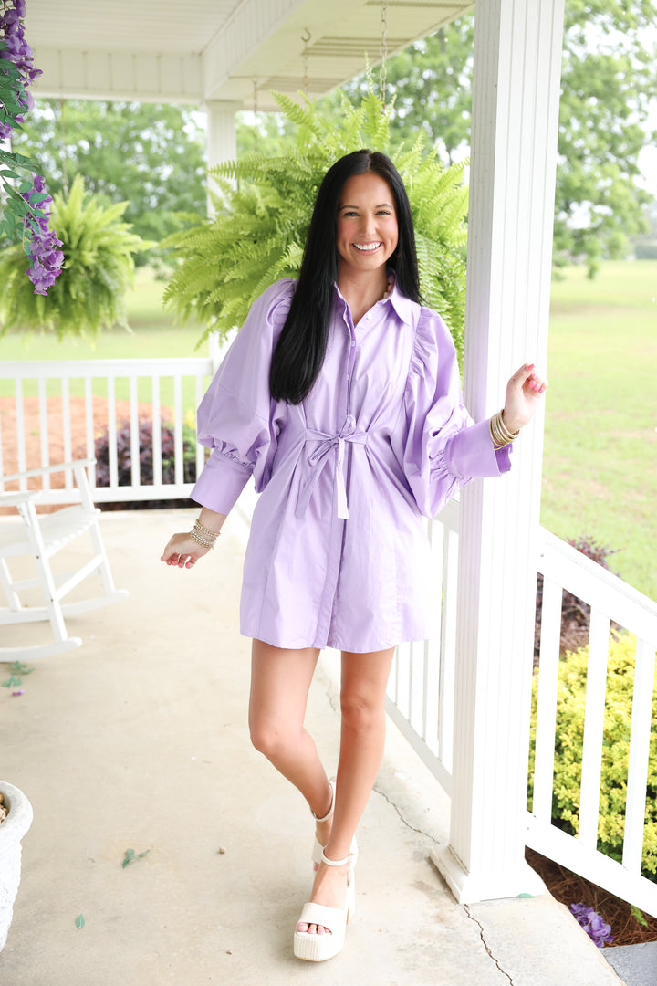 Big Long Sleeve Mini Shirt Dress "Lavender"