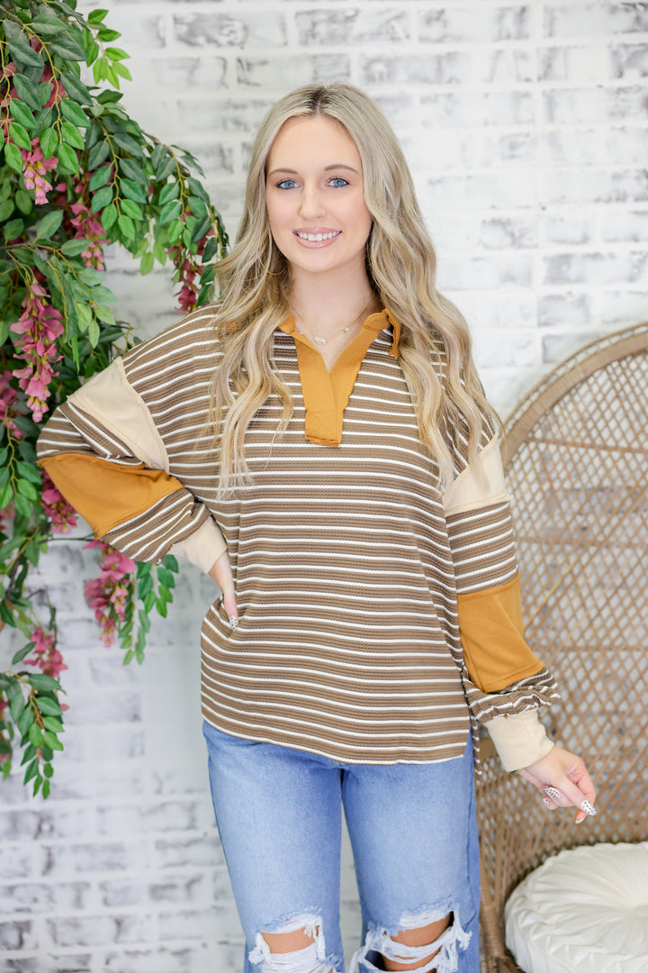 Colorblock Stripe Top "Mocha"