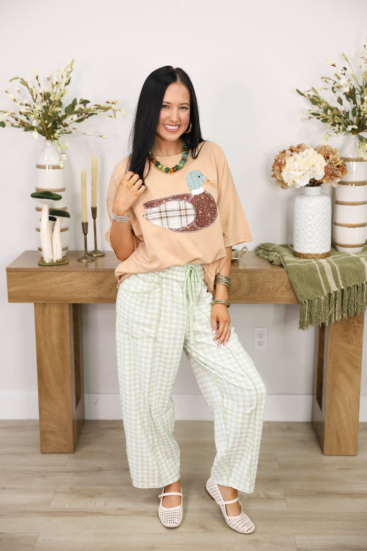 Mallard Duck Patchwork Dolman Sleeve Knit Top "Latte"