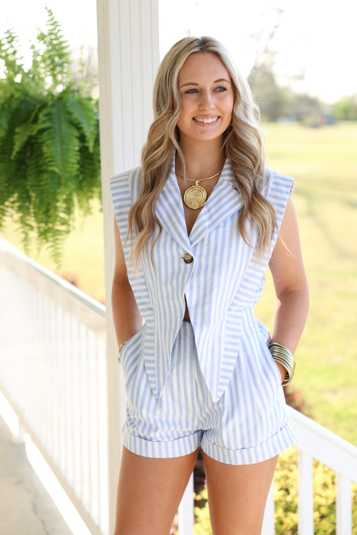 Boardwalk Breeze Romper "White/Blue"