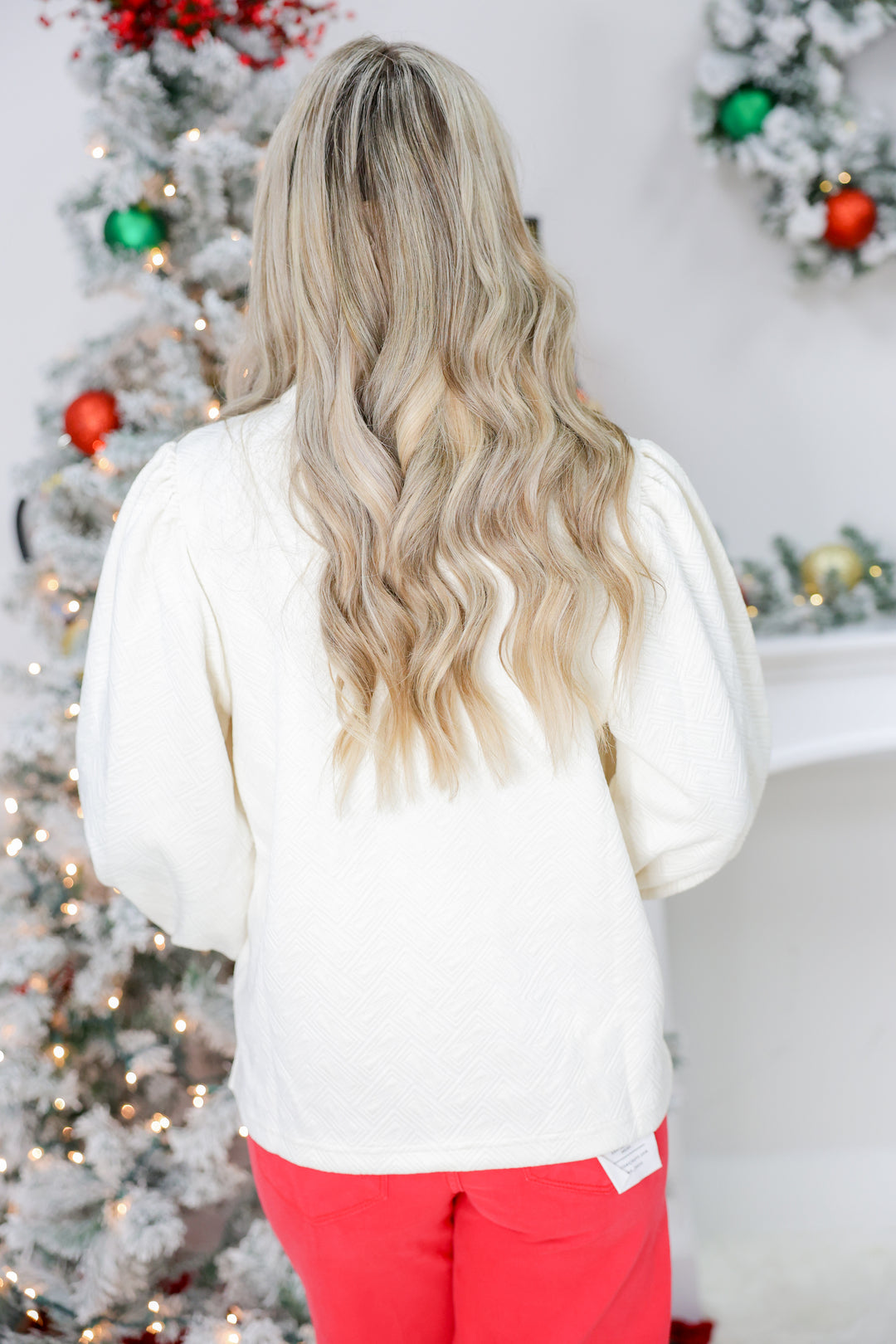 Red Trim Detail Top "Ivory"