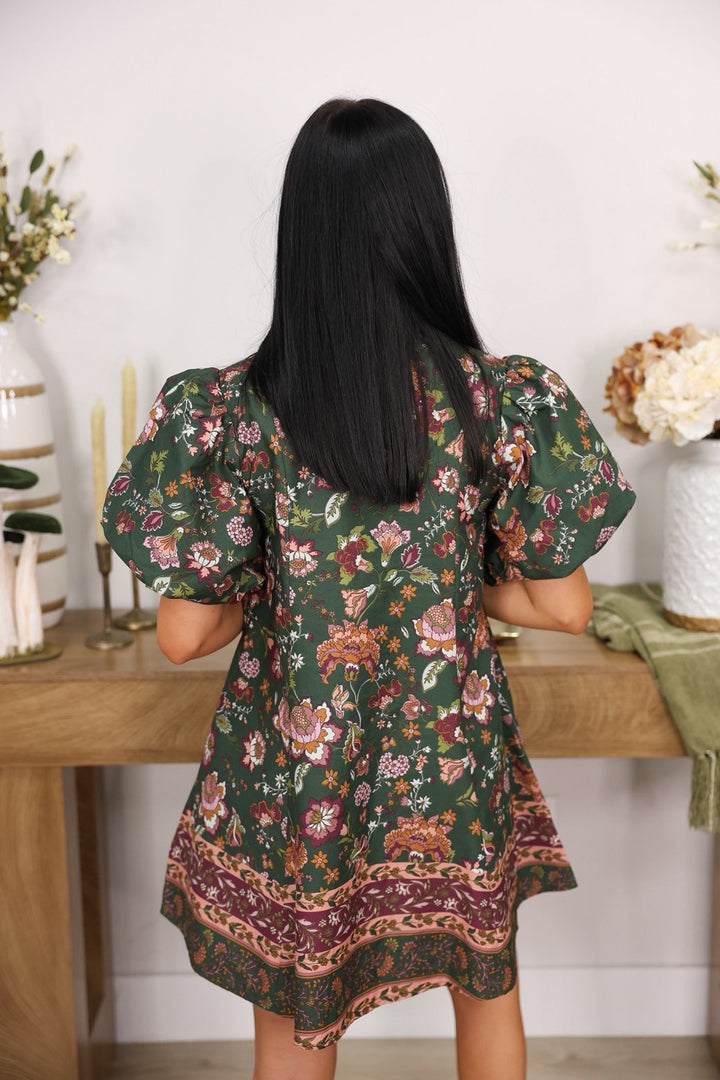 Harvest Bloom Dress "DK Green/Mauve"