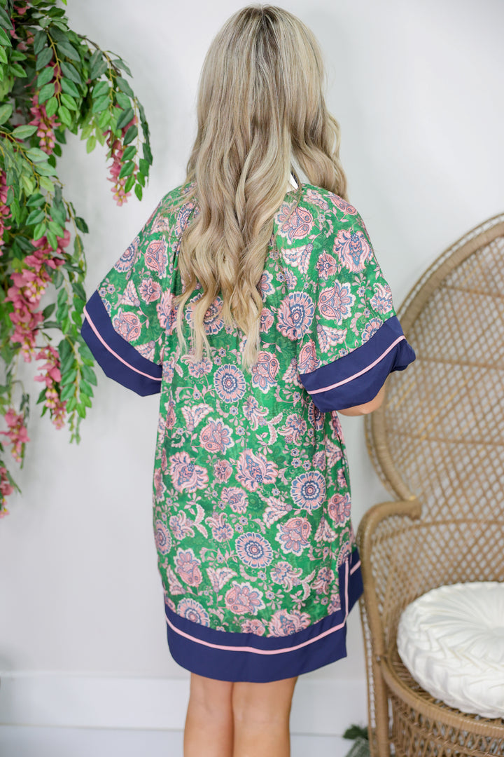 Marissa Paisley Dress "Navy/Green"