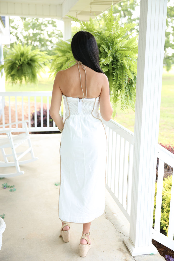 Halter Neck Cutout Dress "Off White"