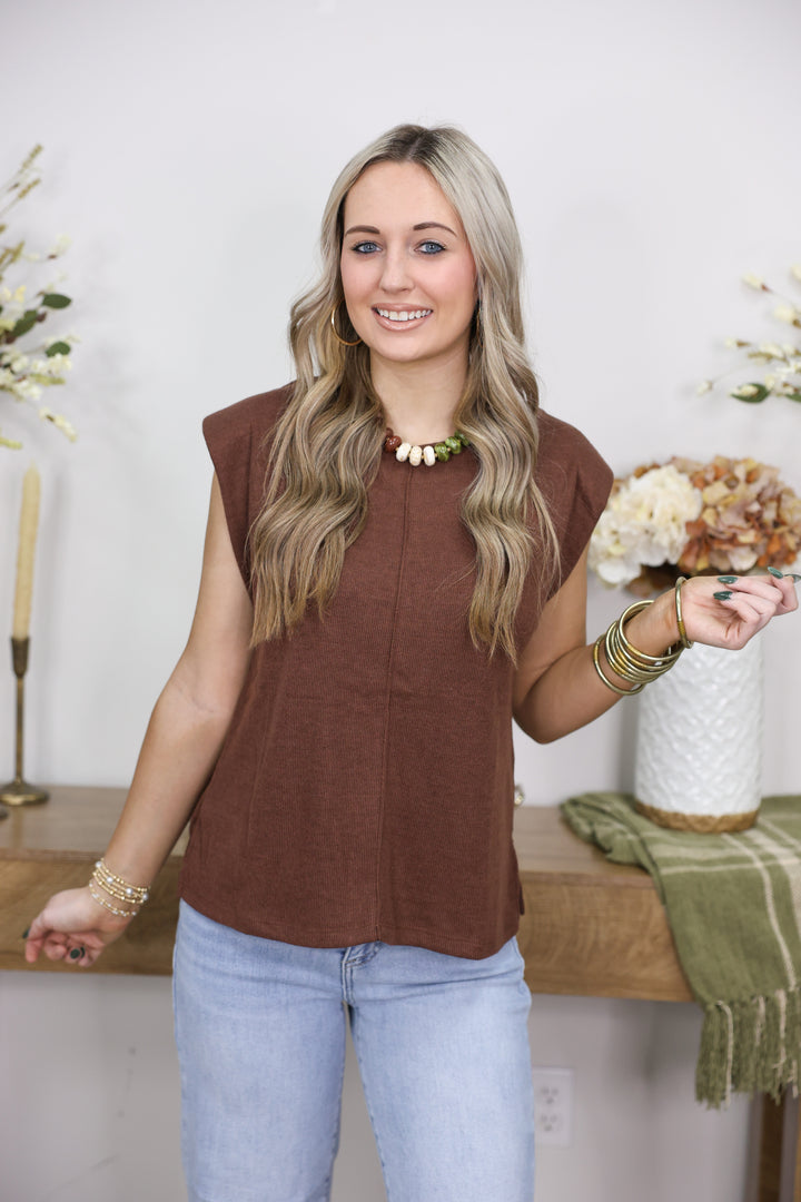 Sophie Solid Sleeveless Top "Brown"