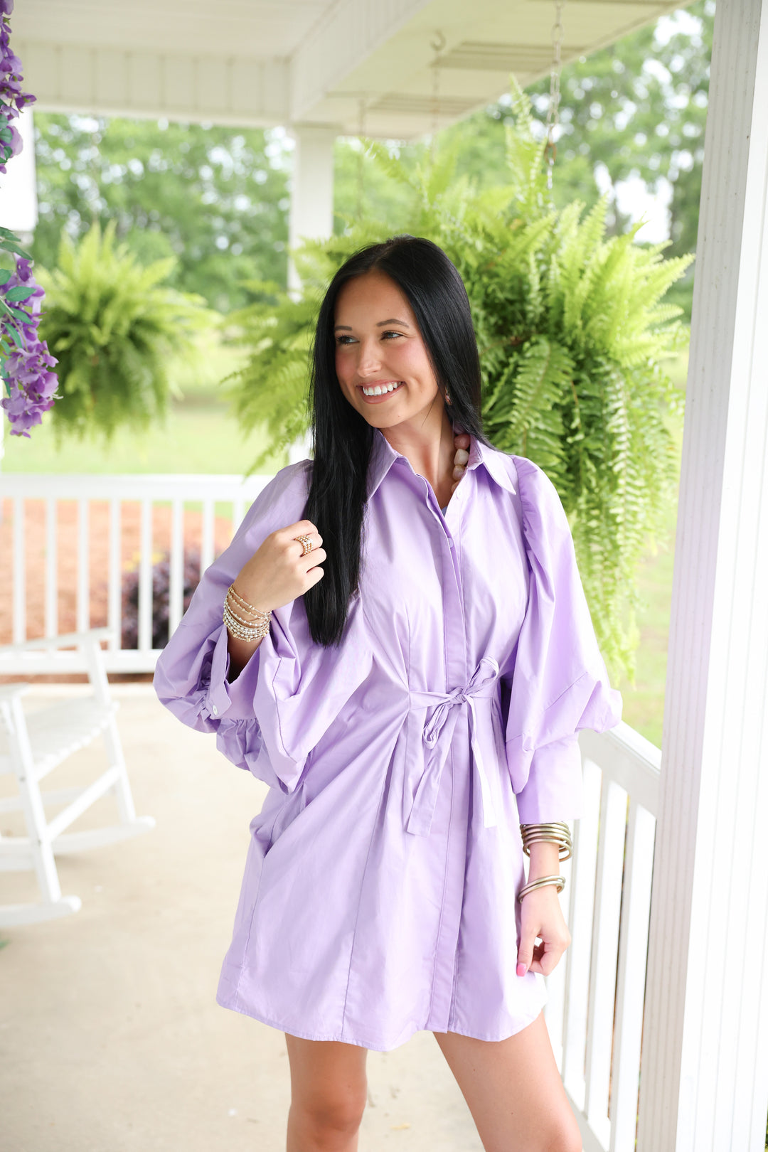 Big Long Sleeve Mini Shirt Dress "Lavender"