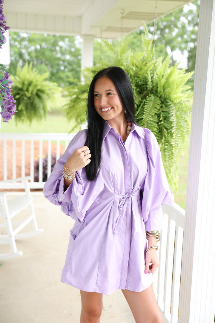 Big Long Sleeve Mini Shirt Dress "Lavender"