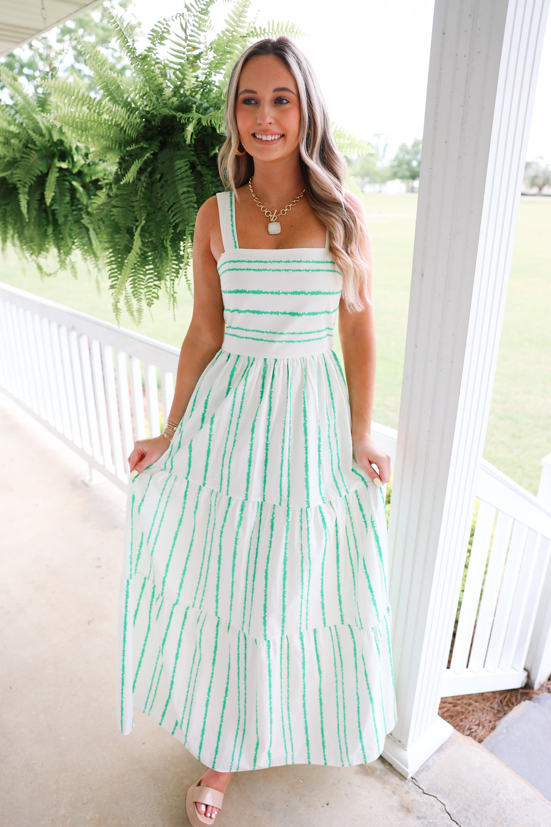 Sophia Striped Dress "Green"