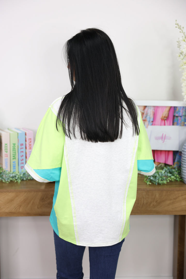 Oversized Dolman Sleeve Colorblock Casual Top "Neon Green"
