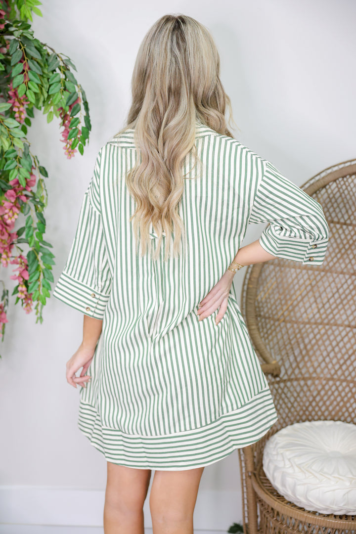 Sassy Stripes Dress "Pine"