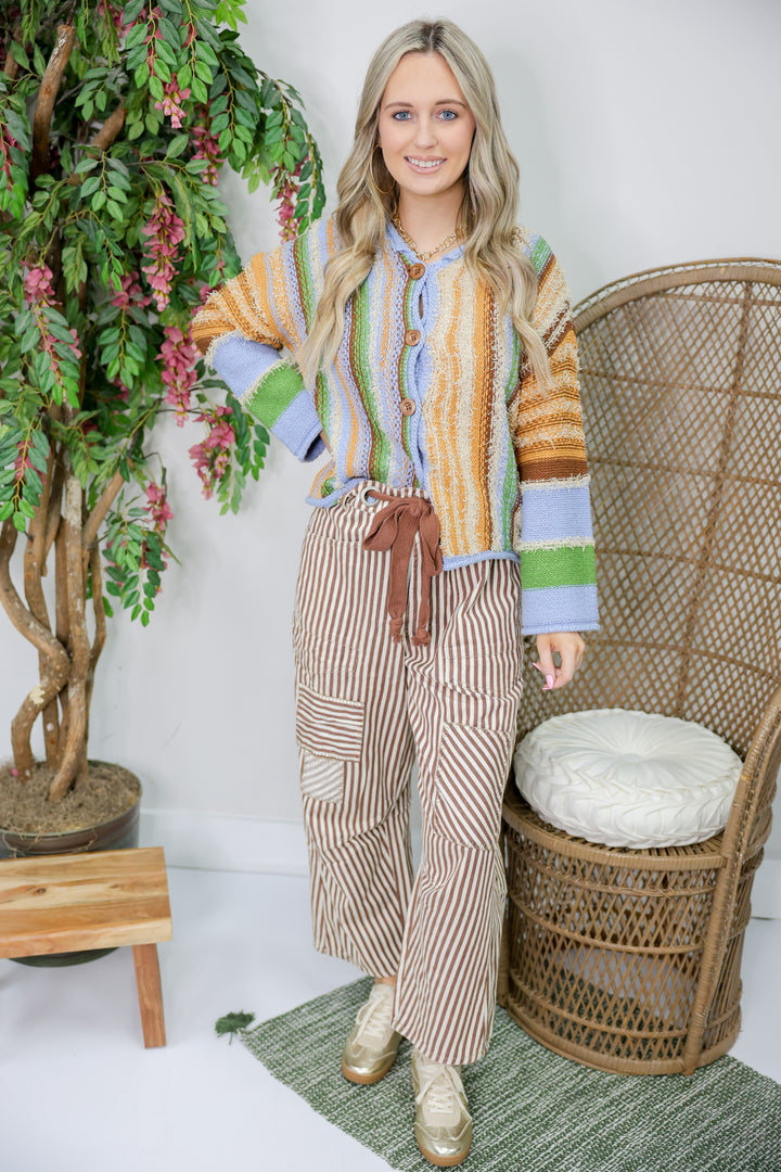 Multicolor Boho Style Button Front Sweater