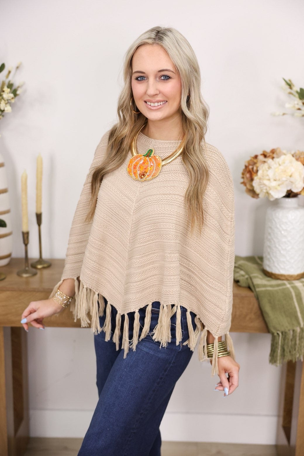 Poncho Sweater Top "Beige"