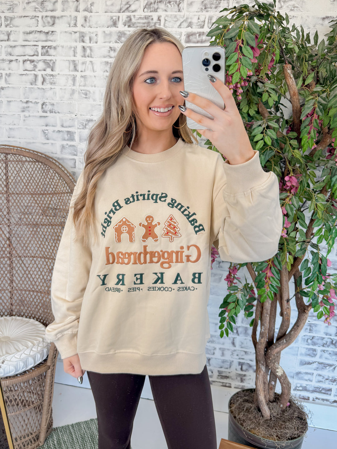 Crew Neck Long Sleeve Gingerbread Bakery Sweatshirt "Oatmeal"