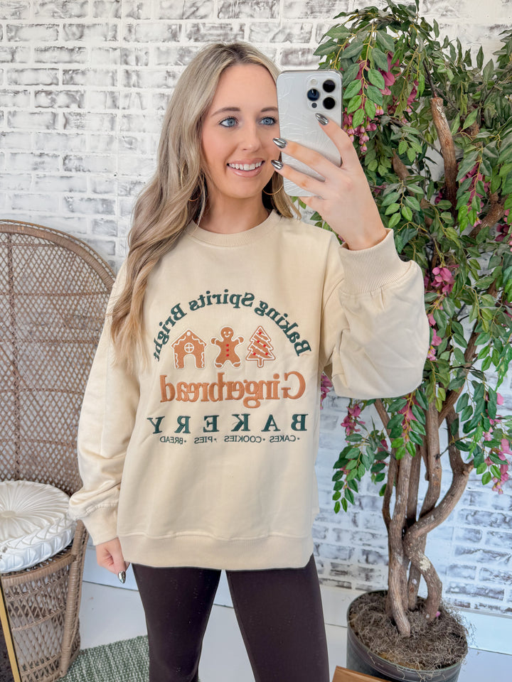 Crew Neck Long Sleeve Gingerbread Bakery Sweatshirt "Oatmeal"