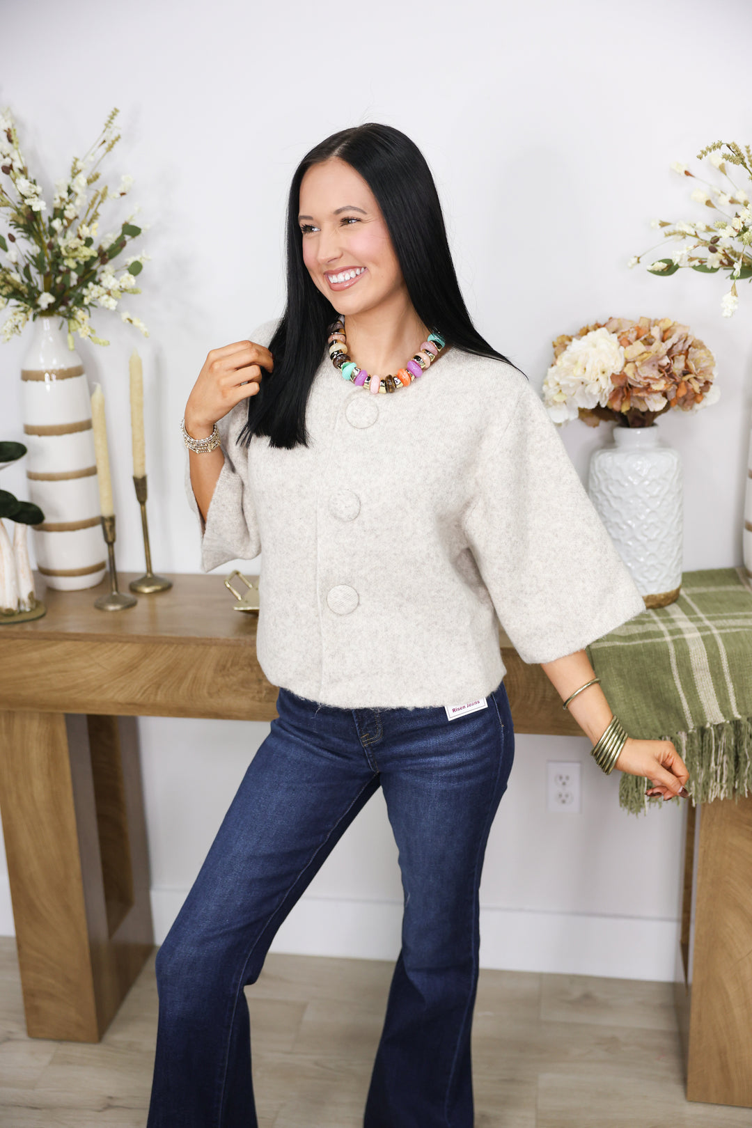Big Button Cropped Cardigan "Taupe"