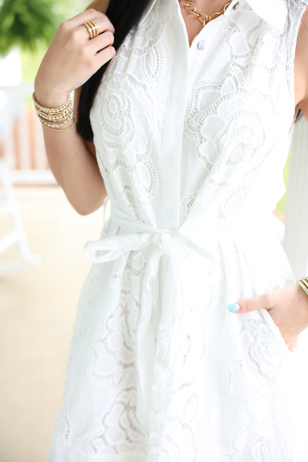 Floral Lace Overlay Solid Sleeveless Mini Dress "Off White"